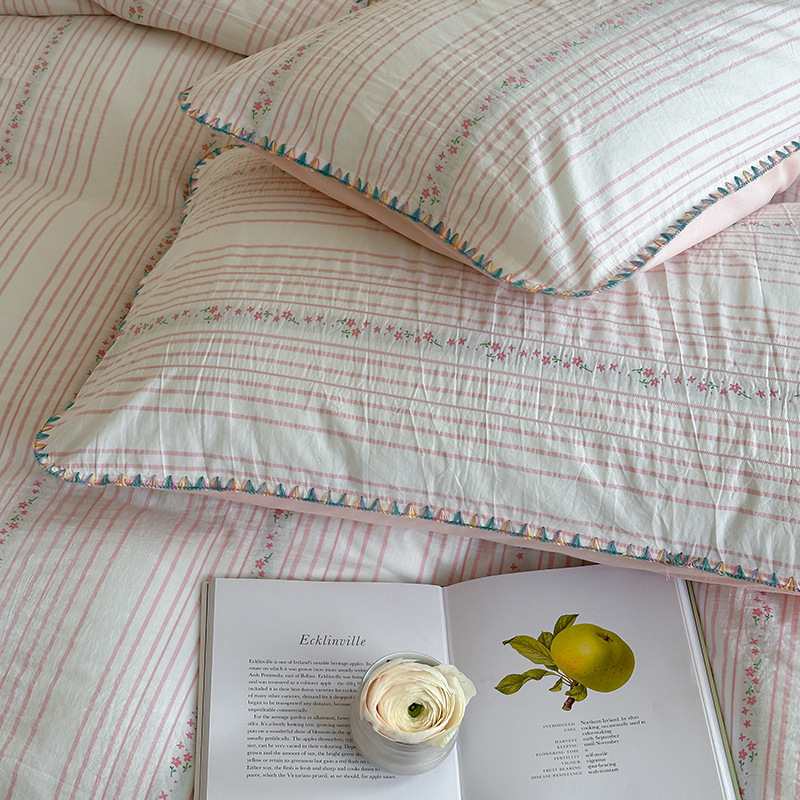 Class a Pure Cotton Washed Cotton Jacquard Four-Piece Set, Soft All-Season Cotton Bed Sheet Set for Single Bed 1.2m, Three-Piece Set Class a Pure Cotton Washed Cotton Jacquard Four-Piece Set, Soft All-Season Cotton Bed Sheet Set for Single Bed 1.2m, Three-Piece Set