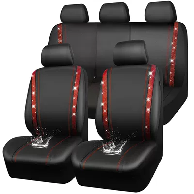 Universal seat cover Rhinestone Car Seat Covers - red-diamond-9-piece-set-universal-model