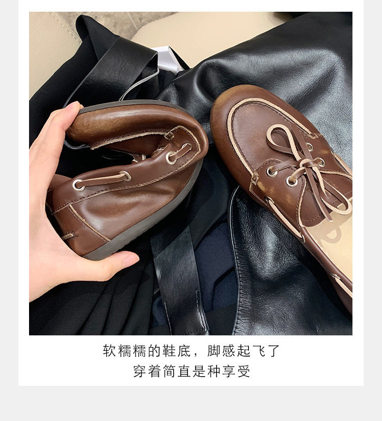 Giày lười nữ da bò thật đế mềm mũi tròn gót thấp — Màu nâu, hàng có sẵn, Màu trắng, hàng có sẵn chi tiết 4