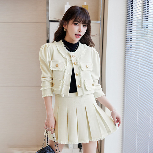 Early autumn women's French style rich girl's high-end tea-style outfit Korean drama heroine Xiaoxiang style suit skirt