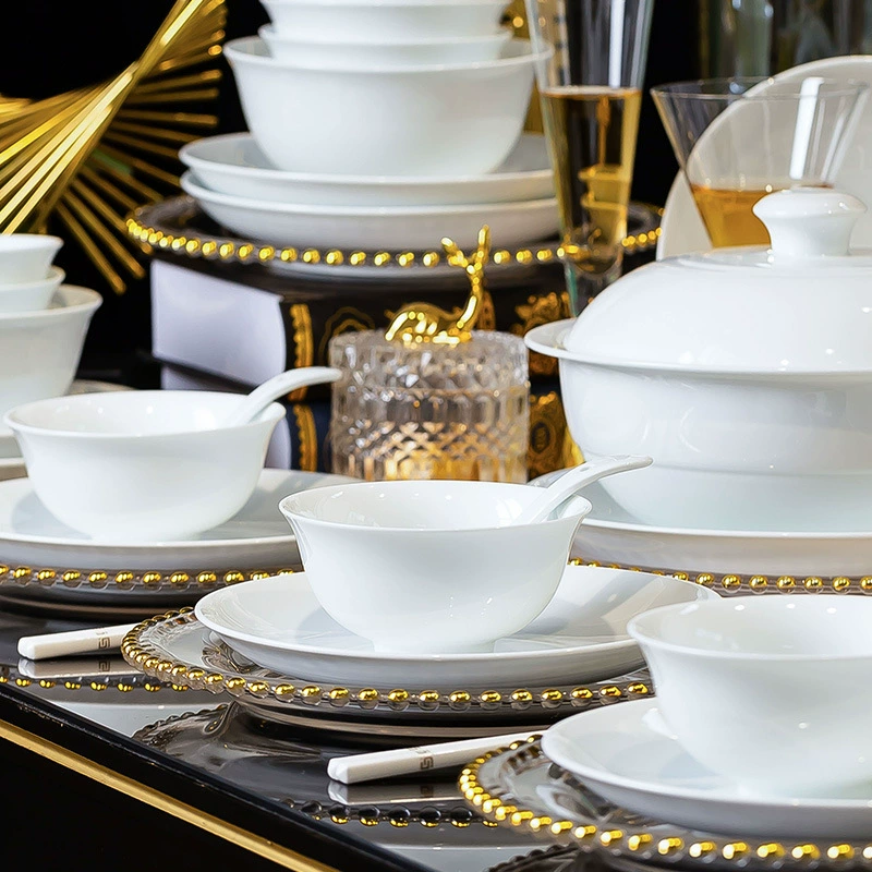 Jingdezhen высоко-белая фарфоровая миска и набор для дома высокий класс простой чистый белый подглазурный цвет миска и набор чашек