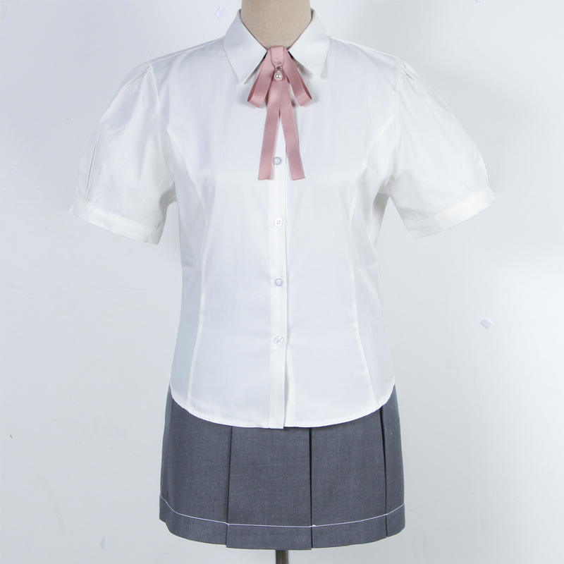 JK Uniform Waistline Short-sleeved Shirt College Style Spice Girls All-match Puff Sleeve White Shirt Design Sense Slim Top