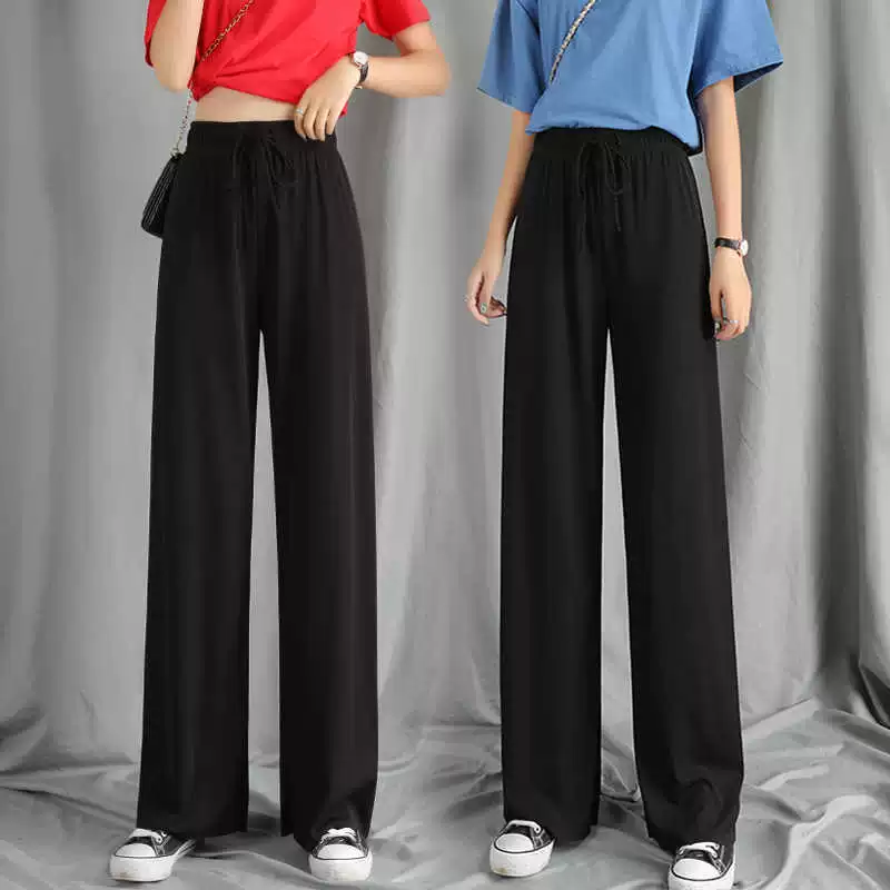 Black thin trousers for leisure, fitted, loose straight fit