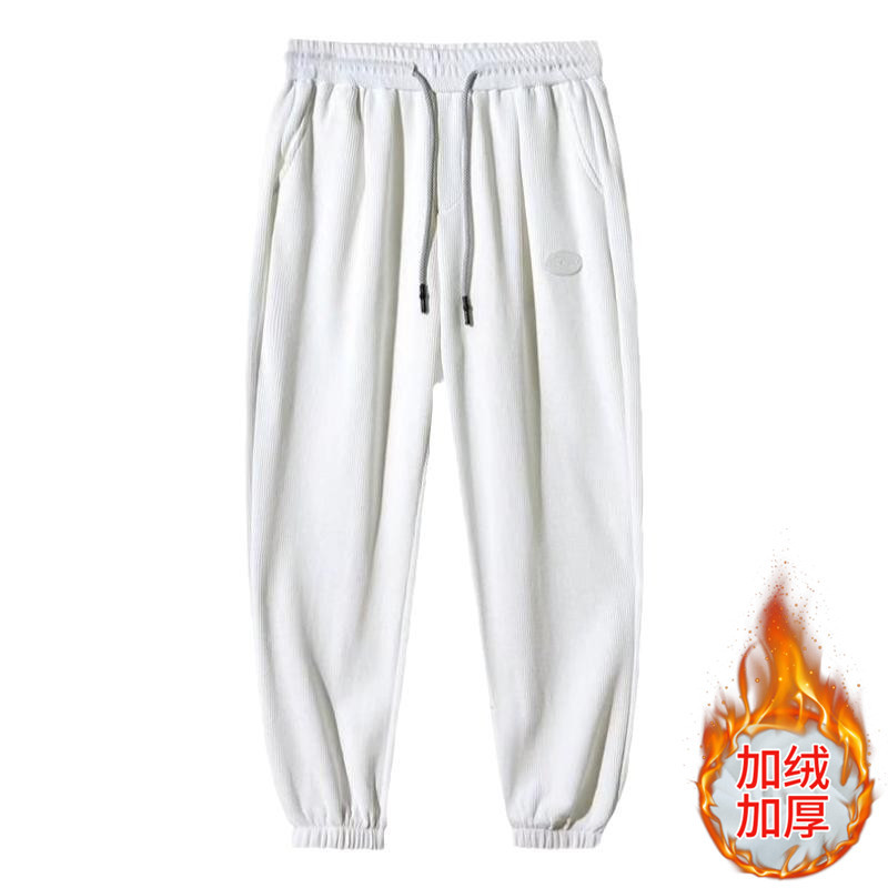 Pantalones casuales forrados de lana de los hombres de otoño e invierno deportes ins moda niños tobillo-atado suelta más tamaño waffle Pantalones