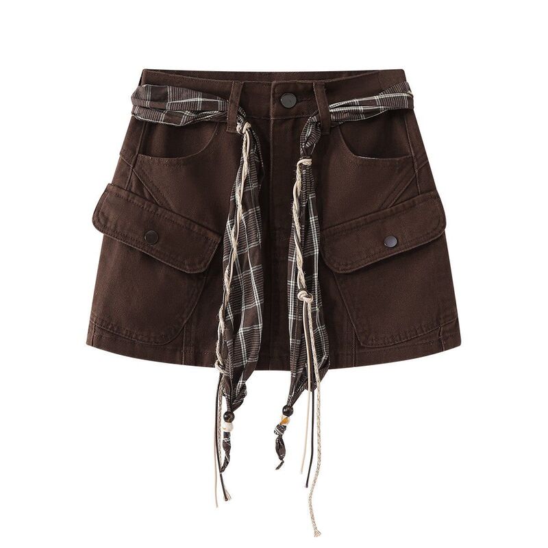 2025 Autumn/Winter New Brown Melard Skirt Women's Workwear Coffee Color Half Skirt Denim Short Skirt Outfit 2025 Autumn/Winter New Brown Melard Skirt Women's Workwear Coffee Color Half Skirt Denim Short Skirt Outfit