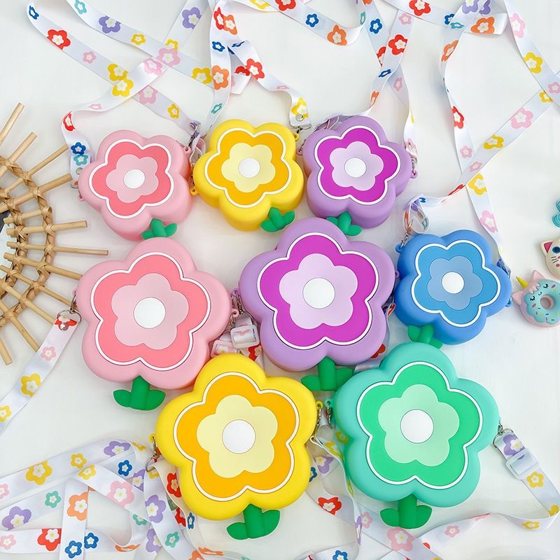 Flower Pattern All Seasons Season Kid'S Gender Cute Style Flower-shaped Shape Kid's Silica Gel Flower Cute Round Zipper Crossbody Bag