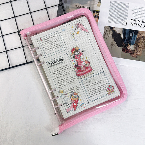 Korean ins style transparent loose-leaf color zipper a5 hand ledger shell 6-hole binder detachable notebook
