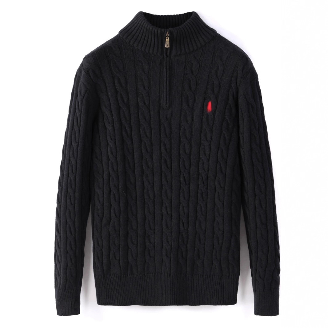 Slim-Fit Sweater with Half-High Collar and Zipper, Men's Long-Sleeve Thick Cable-Knit Pullover for Winter