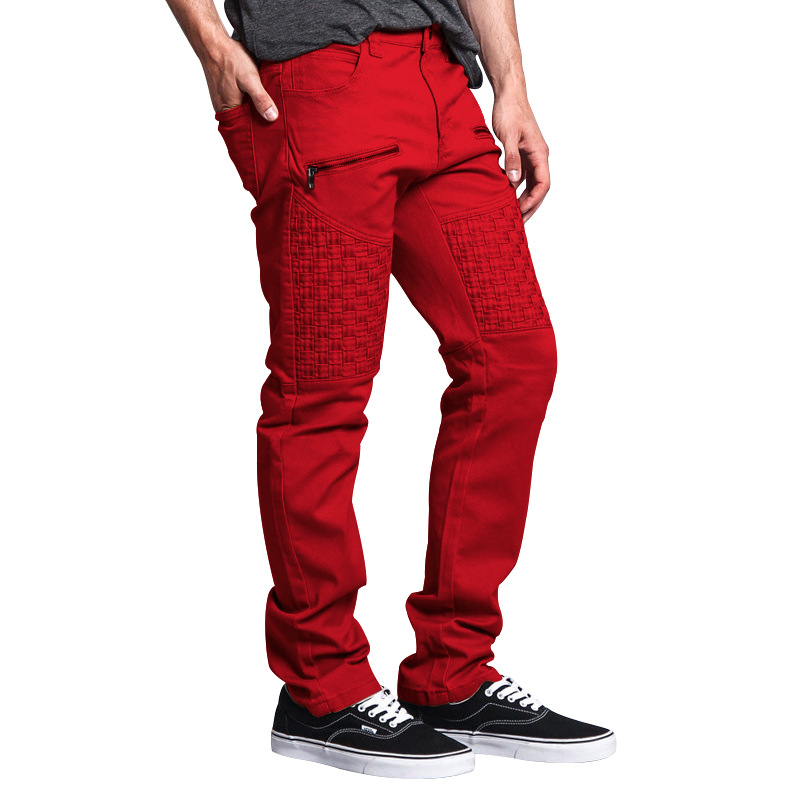 Herren Casual Hosen Arbeitskleidung Sommer Leder Gespleißt Gerade Einfarbig_voghion.com