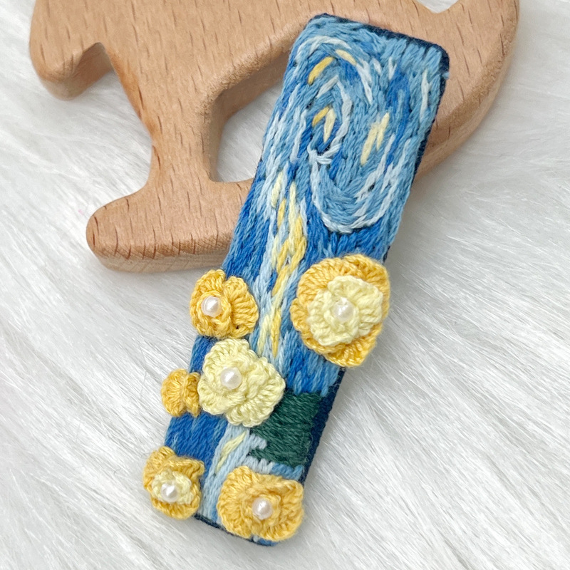 Lu bordado brocas de cabello paquete de material DIY brocas de cabello rotas hechas a mano brocas de boca de pato niñas lindas brocas de cabello retro bordadas creativas