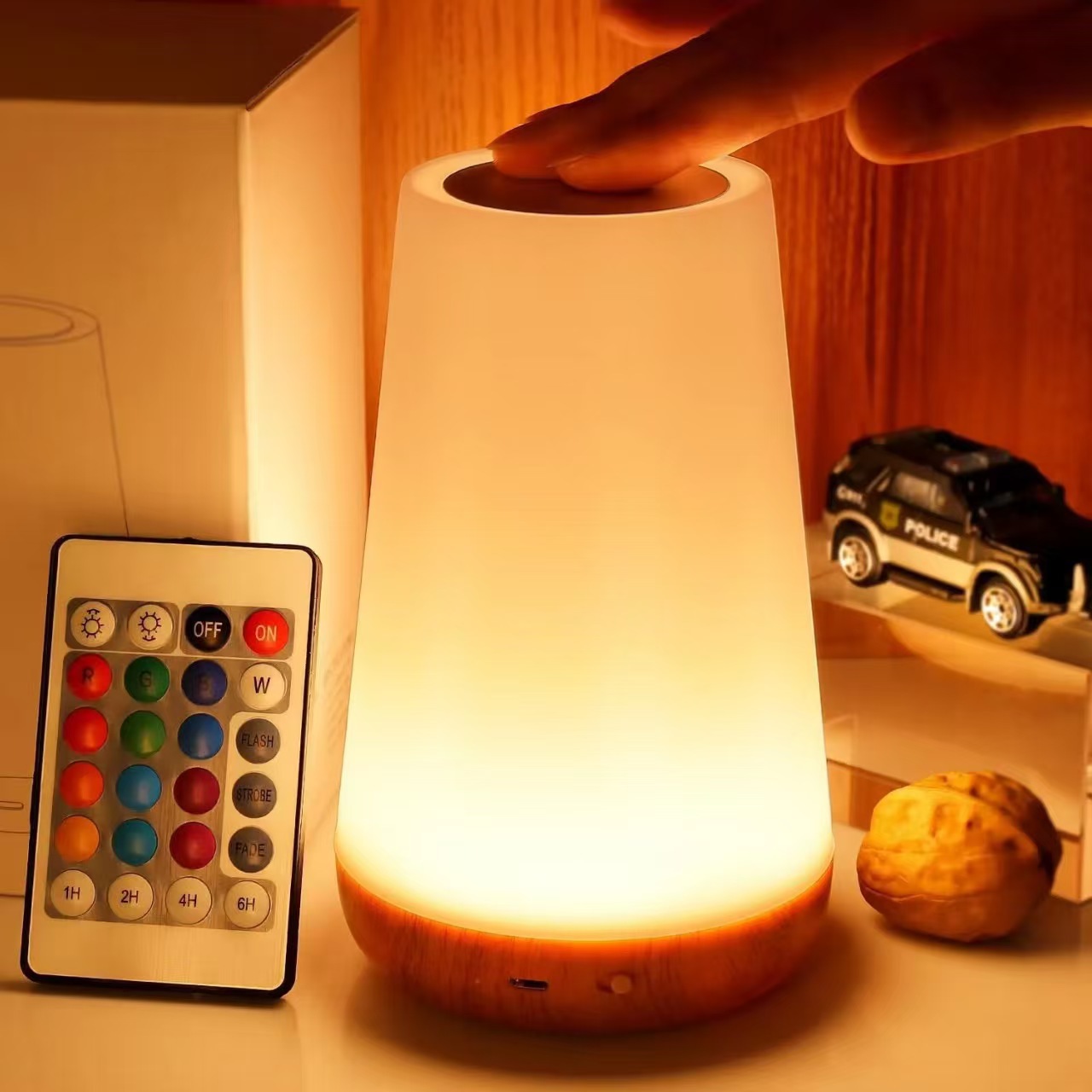 Amazon control remoto lampara de pulsación de madera toque lámpara de noche luz de cabecera 13 colores luz de atmósfera luz de inducción creativa image 4