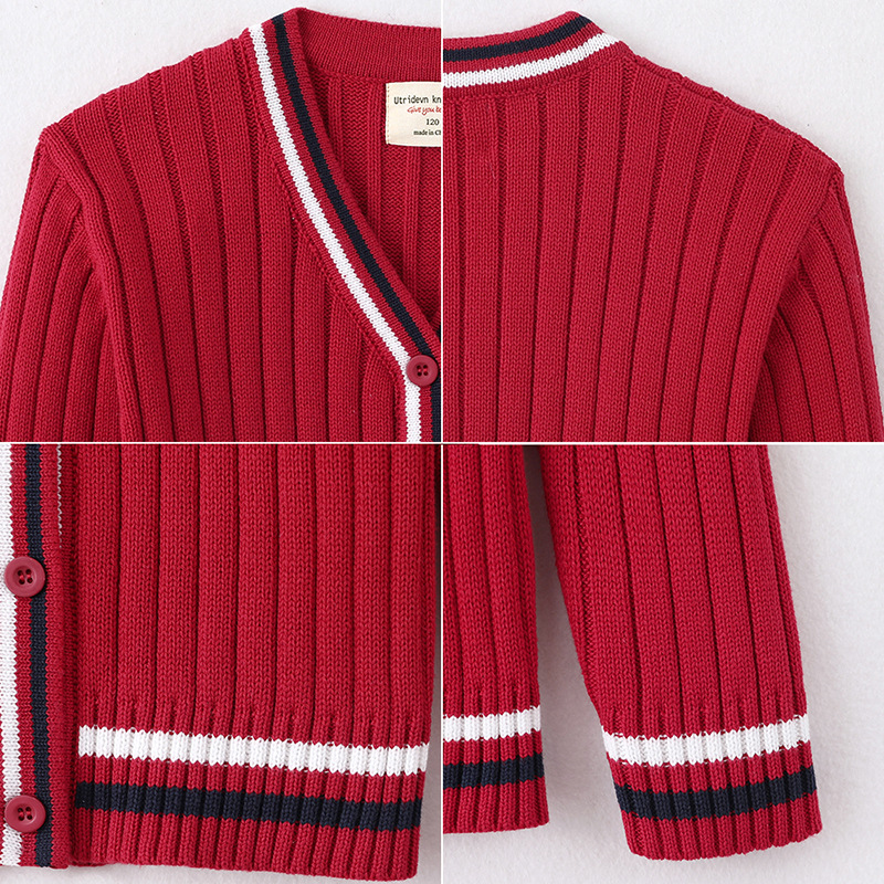 2023 primavera y otoño medio y niños pequeños clase de estudiante uniforme escolar ropa de jardín de punto cardigan niños grandes estilo universitario suéter abrigo al por mayor