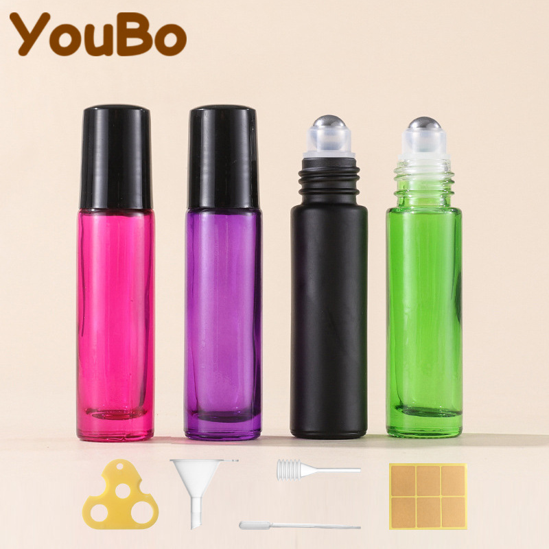 跨境现货盒装10ml彩色玻璃滚珠瓶精油瓶香水瓶唇油瓶眼霜分装瓶