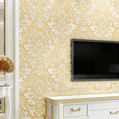 European style Damascus Non-woven wallpaper a living room TV backdrop 3D three-dimensional relief wallpaper household bedroom