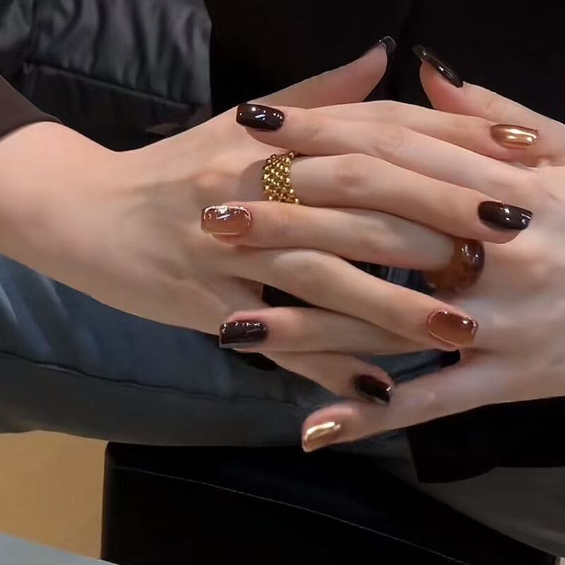 [Oat Milk Coffee] Wearable Nail Pure Handmade Manicure Autumn and Winter New Light Luxury Style Whitening Atmosphere Manicure Nails