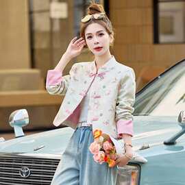 新中式国风盘扣提花外套女2025春季新款气质休闲洋气宽松显瘦上衣