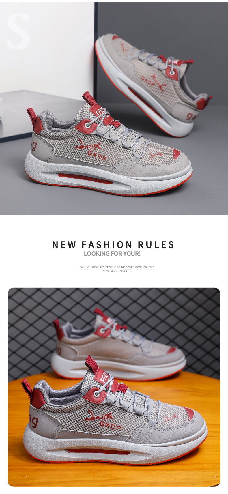 Herren Freizeitschuhe, Leichte Leder Sneaker Mit Mesh Einsatz_voghion.com