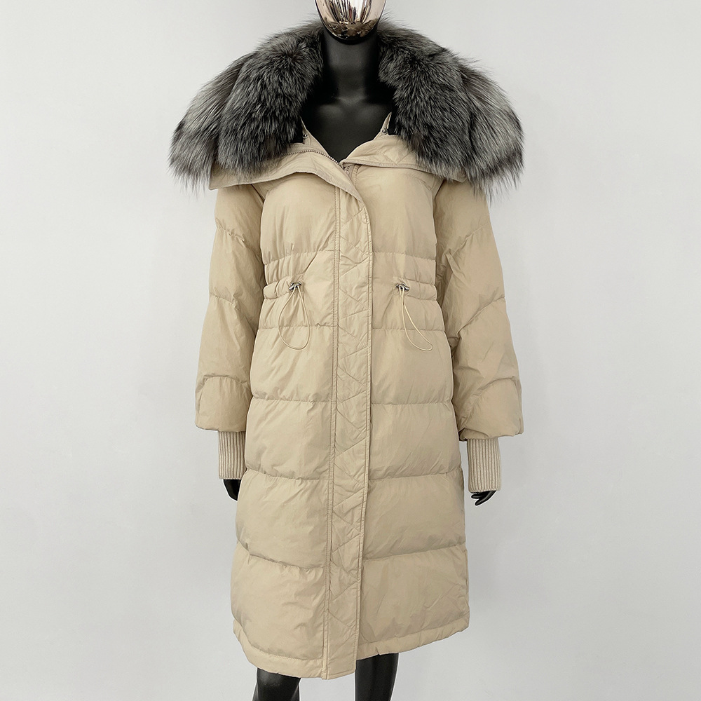 Abbigliamento da donna Nuovo piumino di alta qualità con grande collo in pelliccia di volpe argentata_voghion.com