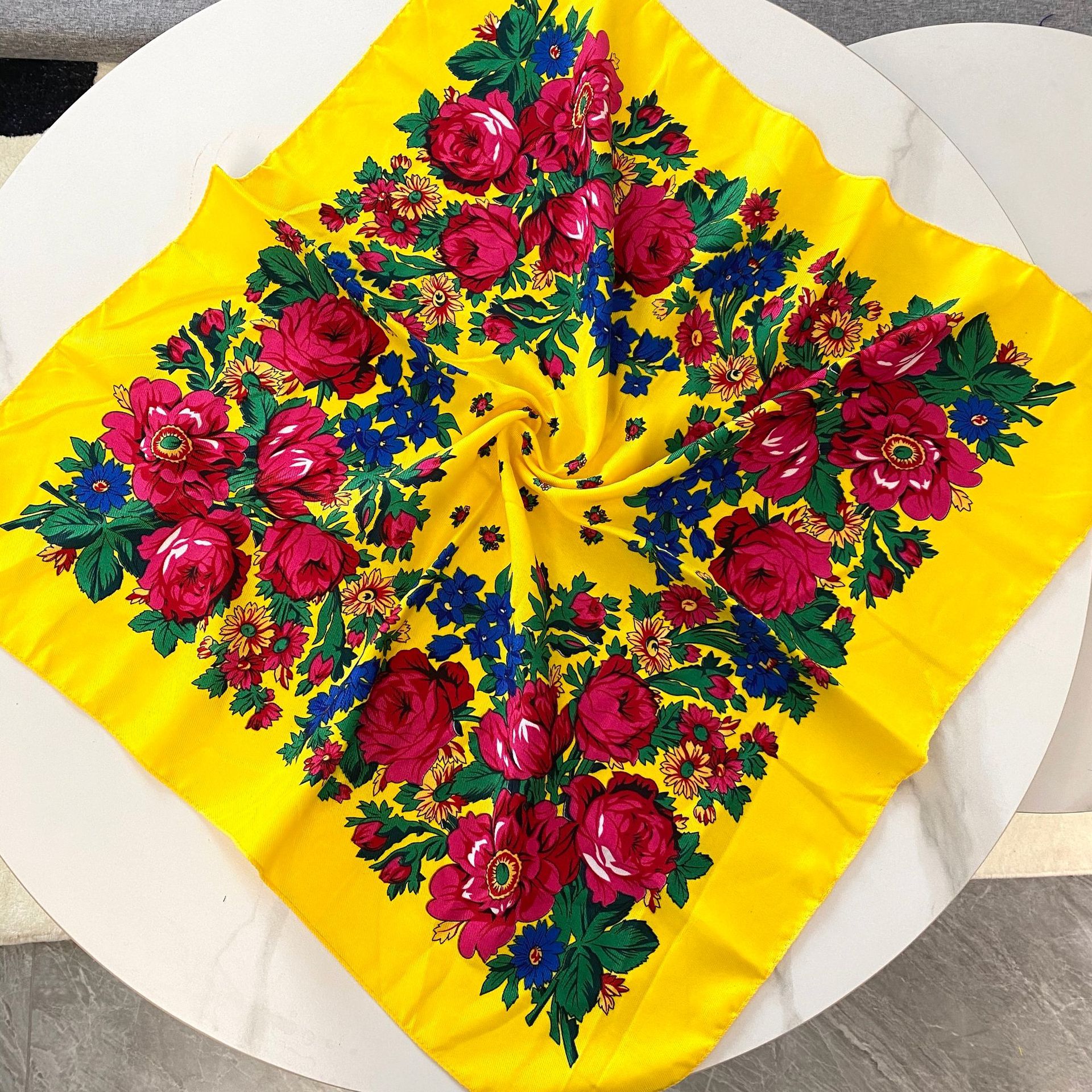 Summer Season Women's Retro Ethnic Style Bohemian Flower Artificial Cotton Printing Silk Scarf