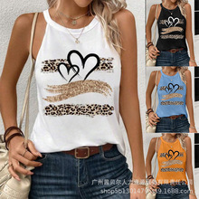 欧美女装新款休闲心形印花挂脖背心ODS5496