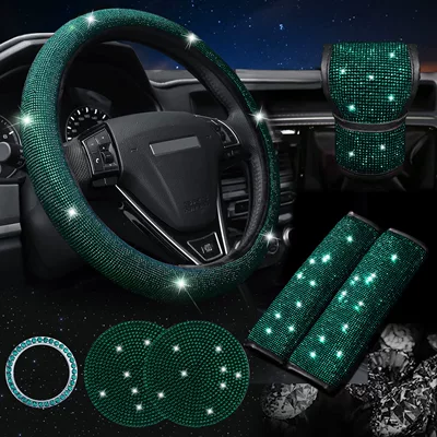 Steering wheel cover, Car diamond steering wheel - green-38cm