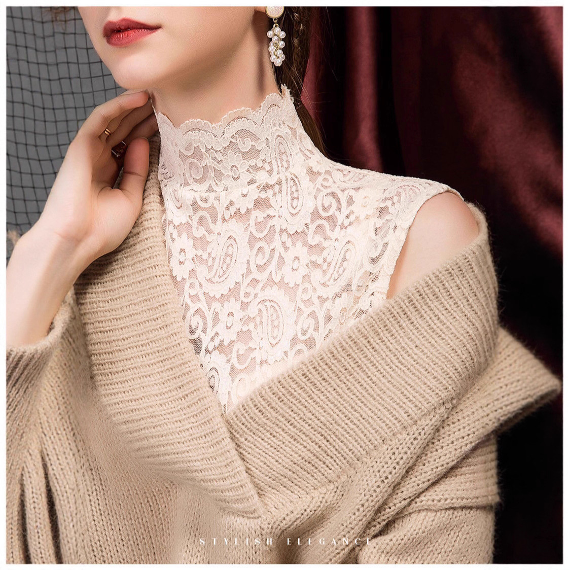 New Half-High Collar Sleeveless Fake Collar Slim Lace T-Shirt Women's Korean Style Elegant Foreign Style Cut Out Bottoming Shirt