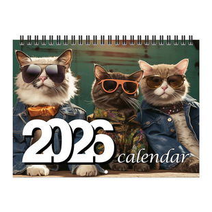 Cross-Border New Product 2026 Fashion Cat Calendar Stylish Cats Calendar Cute Cat Calendar