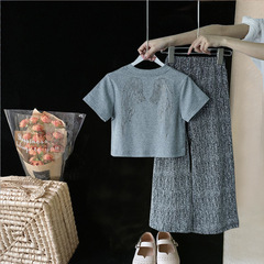 Children's Summer Outfit 2024 New Cotton T-shirt and Wide-leg Pants Set for Baby Summer Clothes