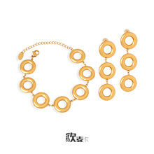 复古圆环几何耳环钛钢18k金小众气质手链甜妹个性轻奢首饰套装女