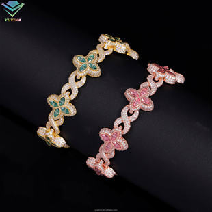 European and American Hot Sale S925 Sterling Silver Color Four-leaf Clover Bracelet with Horse Eye-shaped Mosan Diamond Classic All-match Fashion Bracelet