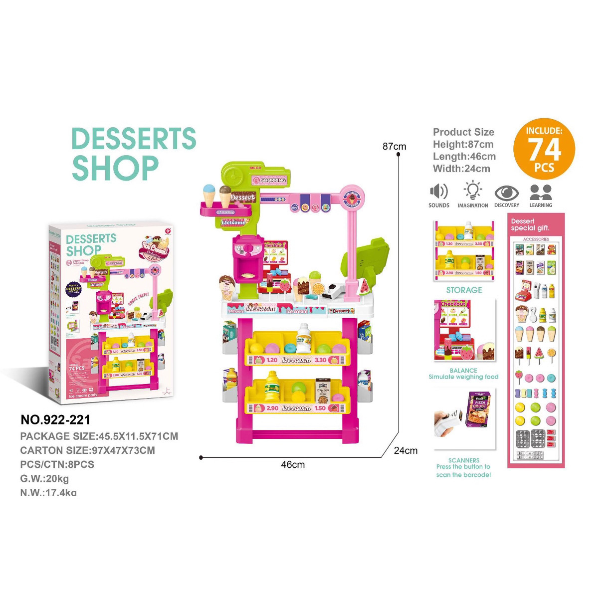 Simulación transfronteriza de supermercado para niños, juego de escaneo de tarjetas deslizantes, helado, helado, caja registradora de supermercado, juguetes