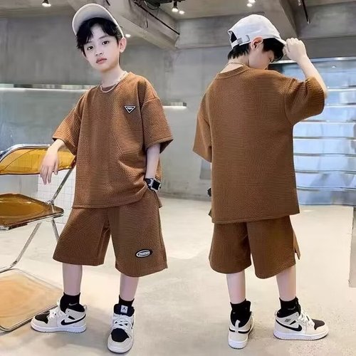 Children's Summer Outfit Set for Boys 2024 New Arrival Medium and Large Kids Men's Summer T-Shirts Thin Stylish Trendy