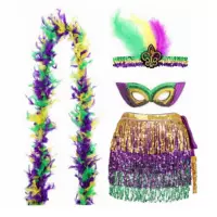 Mardi Gras карнавал три цвета с блестками и бахромами талия костюм для вечеринки маска три цвета шерстяные перья ленты для волос