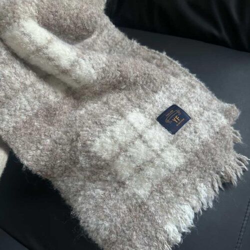 Soft and Gentle Cream Cardigan Color Scarf for Men and Women, Soft Plush Teddy Wool Blended Plaid Warm Thick Winter Shawl