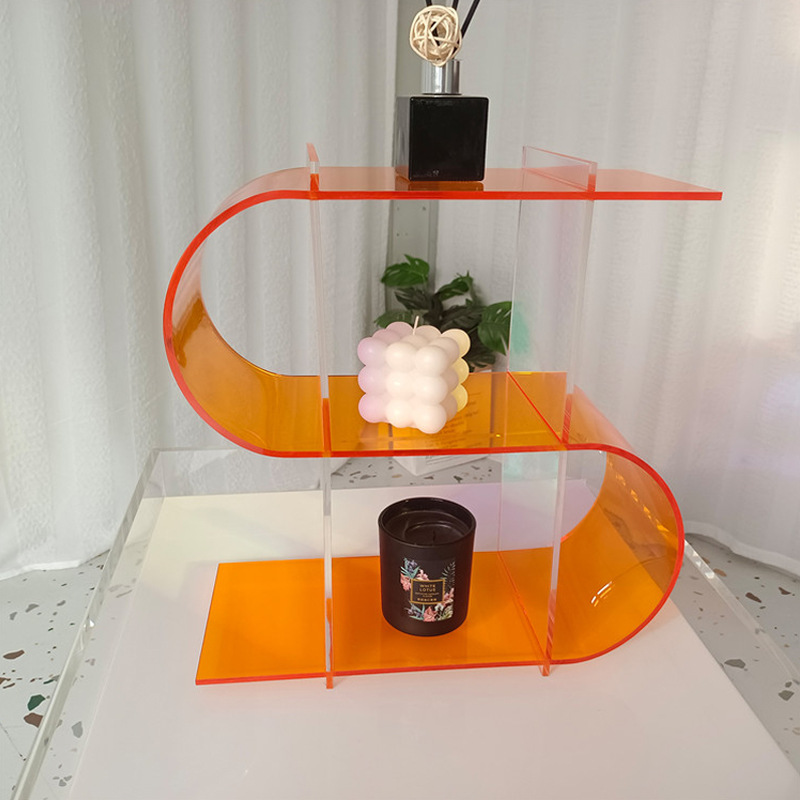 S型彩色亚克力展示架桌面有机玻璃置物架透明香水化妆品收纳架