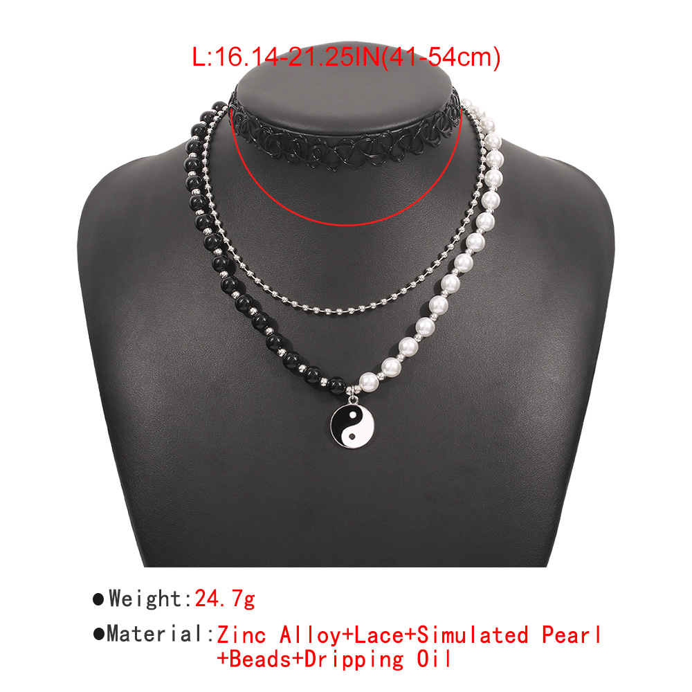 European And American Cross-border Hit Color Pearl Round Bead Dripping Oil Tai Chi Creative Necklace display picture 5