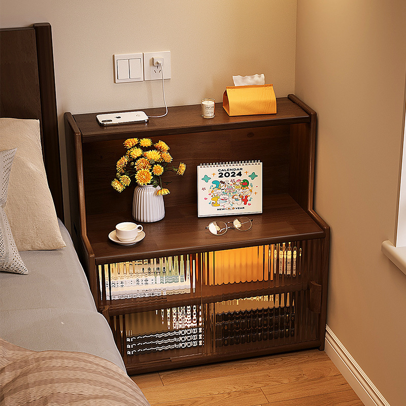 Estante de cabecera 2024 nuevo dormitorio doméstico pequeño gabinete de borde de cama de madera maciza sustituto gabinete de almacenamiento moderno simple