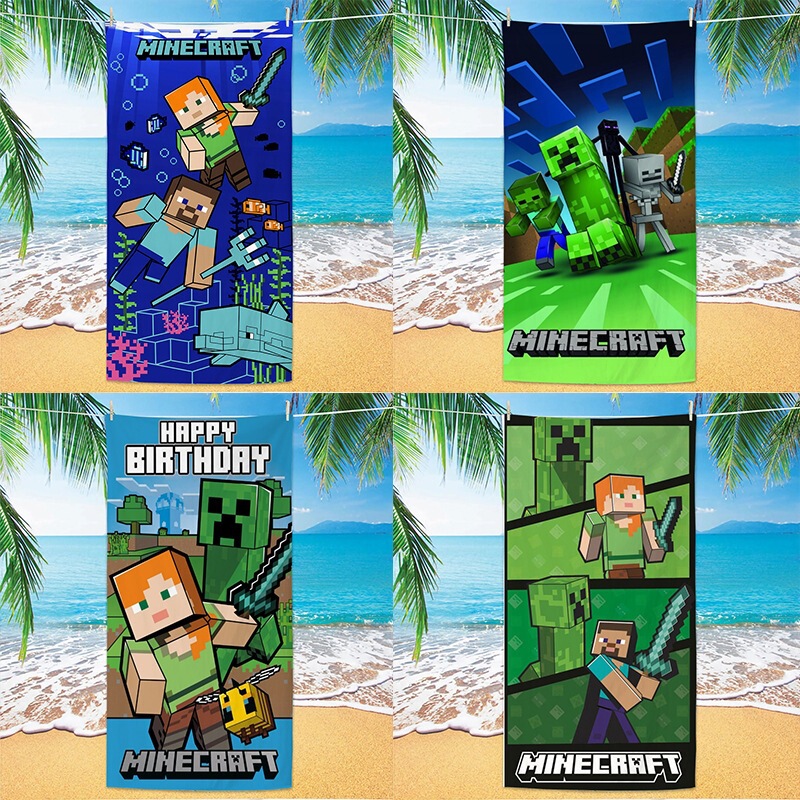 Cross-border microfiber beach towel with digital print of Minecraft, double-sided velvet absorbent swimming towel Cross-border microfiber beach towel with digital print of Minecraft, double-sided velvet absorbent swimming towel