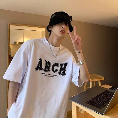 Men's Short Sleeve Summer T-Shirt Loose Fit T-Shirt Halter Neck Base Shirt Men's Trendy Brand T-Shirt