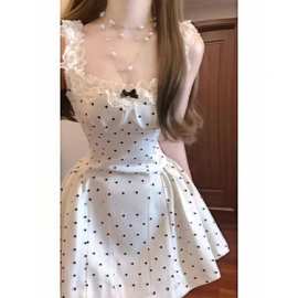 2025夏季吊带甜美收腰波点蕾丝法式新款连衣裙短裙裙子蓬蓬裙