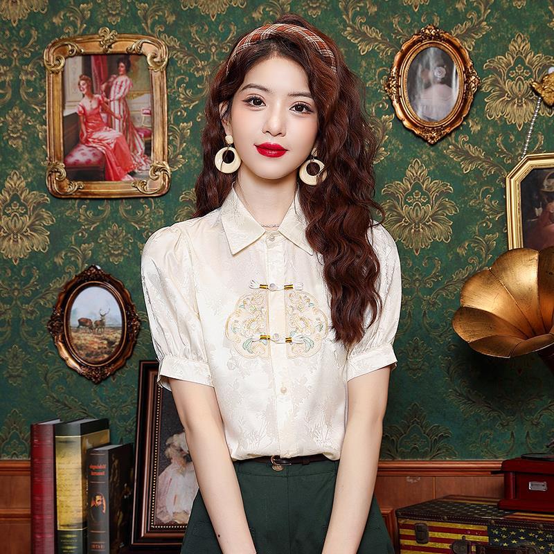 National Style Embroidered Top with Horse Face Skirt Summer Short Sleeve Chiffon T-shirt 2024 New New Chinese Style Women's Shirt