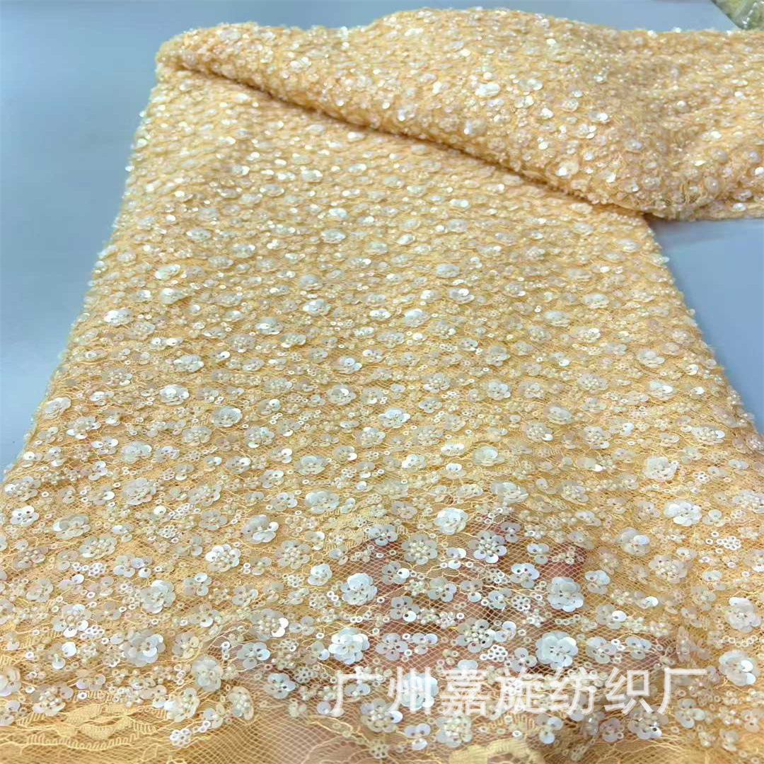 Tela de encaje bordada con cuentas en tubo de patrón irregular estilo europeo y americano, estilo fresco para vestidos, vestidos de novia, tela de encaje para ropa infantil.