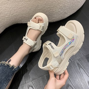 Trendy High-Heeled Platform Sandals for Women, Thick-Soled 2025 Summer New Versatile Wedge Soft-Soled Height-Increasing Roman Beach Shoes