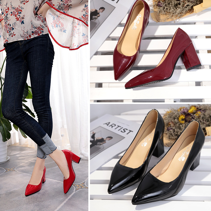 Women's Black Patent Leather Stiletto Pumps Pointed Toe Shoes_voghion.com