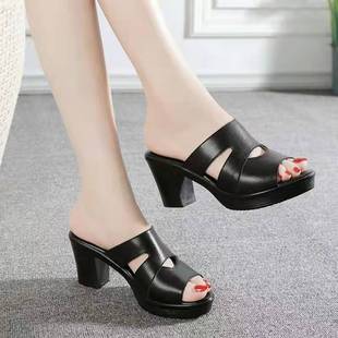 Cross-Border Plus-Size Summer Trendy New Retro Women's Sandals with Thick Heels, Mom-Style High Heels, Waterproof Platform, Casual