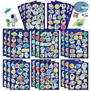 Children's Space Stickers Cute Astronaut Planet Rocket Wall Stickers Self Adhesive Space Theme Party Decoration Skateboard