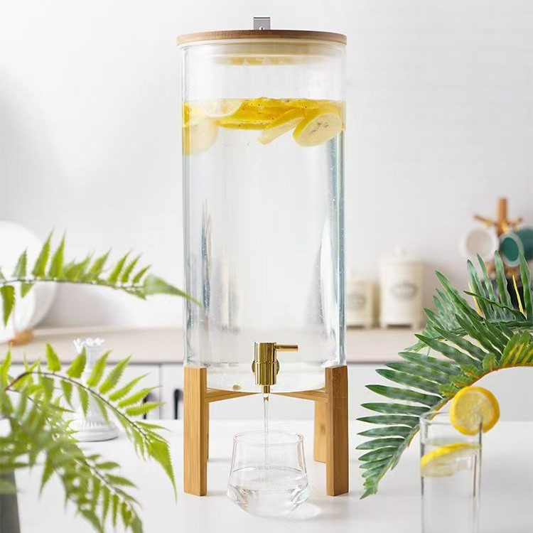 Gran capacidad de barril de bebida de vidrio para cafetería casera con grifos de frutas de té fermentado barril de agua fría resistente a altas temperaturas