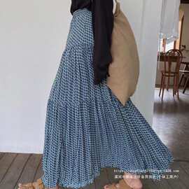 高腰松紧碎花半身裙女长裙宽松百褶遮肉显瘦夏季韩版2026年新款