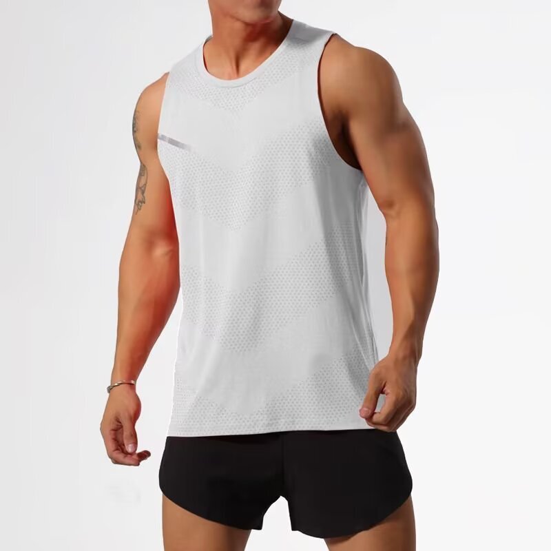 Men's Summer Ice Silk Sleeveless Vest, Thin Quick-Dry Fitness Tank Top, Sweat-Absorbent Trendy Sportswear
