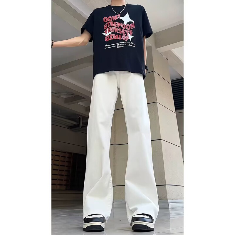 High-End White Stretchy Flared Jeans for Men, Trendy Straight Loose Casual Versatile Long Pants Men's Fashion High-End White Stretchy Flared Jeans for Men, Trendy Straight Loose Casual Versatile Long Pants Men's Fashion